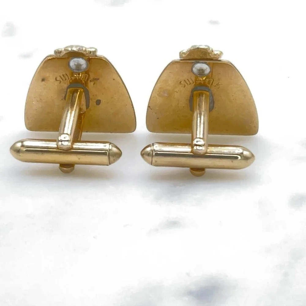 Swank Brushed Gold Matte Look w/ Top Accent Mens Bullet Back Elegant Cufflinks